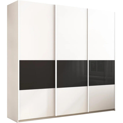 Широкий Прайм 3-х дверный (3 секции ДСП/стекло черное) (Белый снег 2400х2300х570 Широкий Прайм 3х Белый профиль)